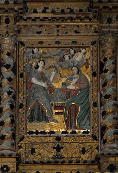 La Transfiguración, high altar, second tier right panel, Annunciation - Façade, porterías, high altar & baptismal font