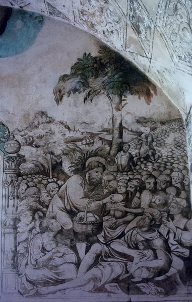 Santo Domingo, refectory mural, Miracle of Loaves and Fishes, detail - Oaxtepec, Morelos
