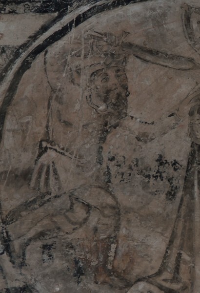 Lower cloister walk, dado roundel, mural detail - San Guillermo