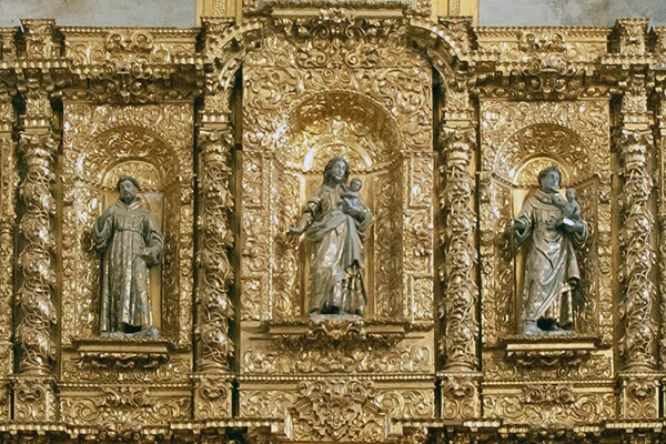 San Luis Obispo, high altar second tier, SSS Francis, Joseph & Anthony - Tlalmanalco, México