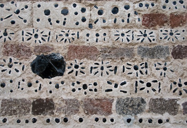 San Juan Bautista, bell-tower chinking with obsidian - San Juan Bautista