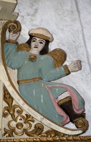 Santo Domingo, S nave, Nuestra Señora del Rosario altar, angel - Chiapa de Corzo, Chiaapas