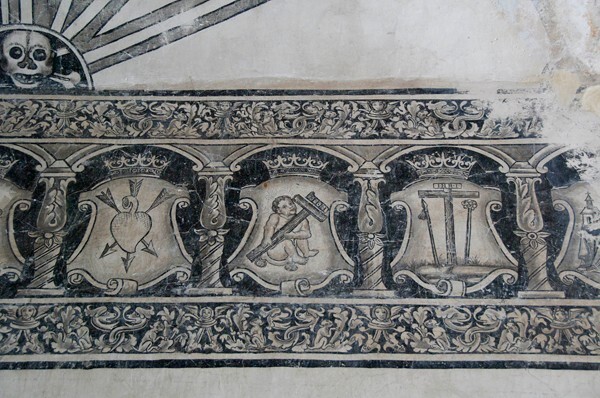 Upper cloister walk, dado mural - San Nicolás de Tolentino, cloister & stairwell murals