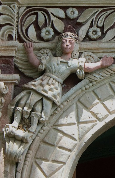 Hacienda chapel façade, main portal, left spandrel - Santiago Tetlapayac, Hidalgo