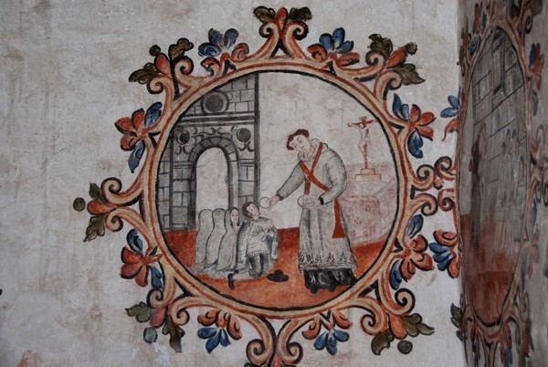 San Miguel Arcángel, baptistery mural - Xometla, México