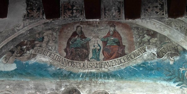Detail (top center) - Cloister Stairwell Mural, Death of The Virgin
