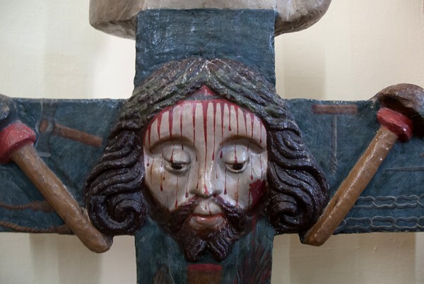 San Francisco, nave cross, crossing with face of Christ - Ocotelulco, Tlaxcala