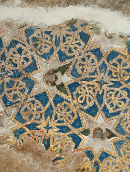 Capilla abierta, ceiling, arabesque mural detail - San Mateo