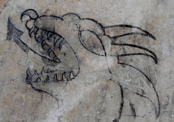 Virgin Immaculate, detail, hellhound (face) - Portería murals