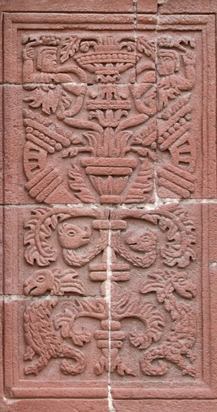 Façade portal, pilaster relief (near left) - San Francisco & capilla abierta