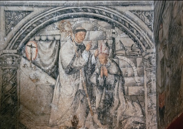 Augustine kneeling before bishop Valerius - Lower tier murals