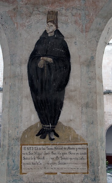 La Concepción, lower cloister walk pillar, friar Job de las Casas - Zacualpan de Amilpas, Morelos