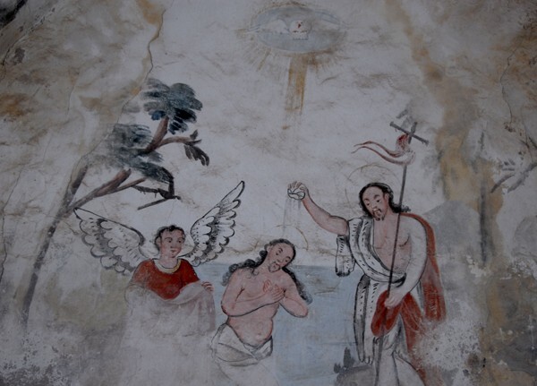 San Gabriel Arcángel, baptistry mural, Baptism of Christ - San Gabriel Azteca, Hidalgo