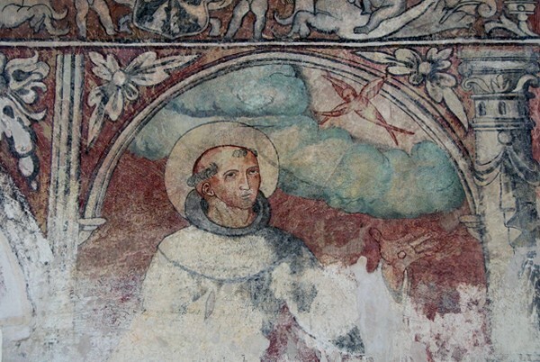 E arcade pier mural - San Juan Bautista, lower cloister walk, N & E arcades, pier murals