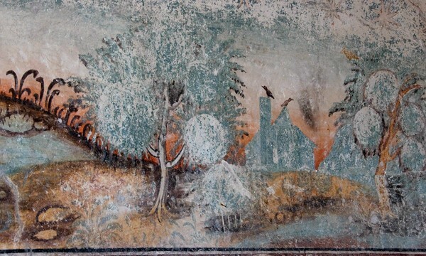 Upper cloister walk mural, fantastic landscape - San Martín, nave, cloister & convento