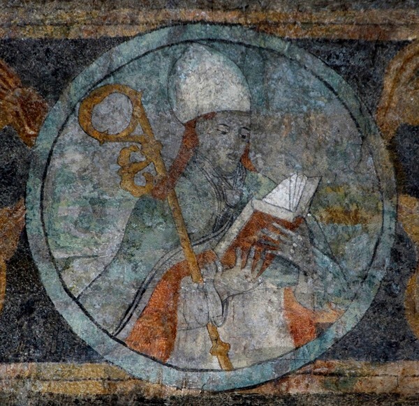 Santa María, S nave wall, dado mural roundel, St, Augustine - Santa María, South nave wall murals