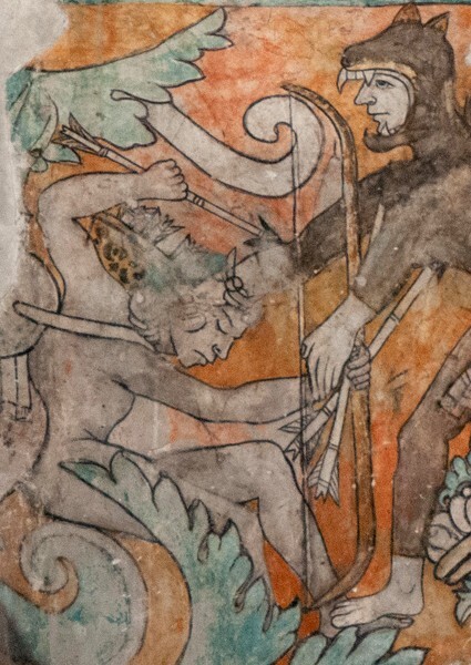 Ixmiquilpan, San Miguel Arcángel, North wall mural, detail left2 - Battle scene
