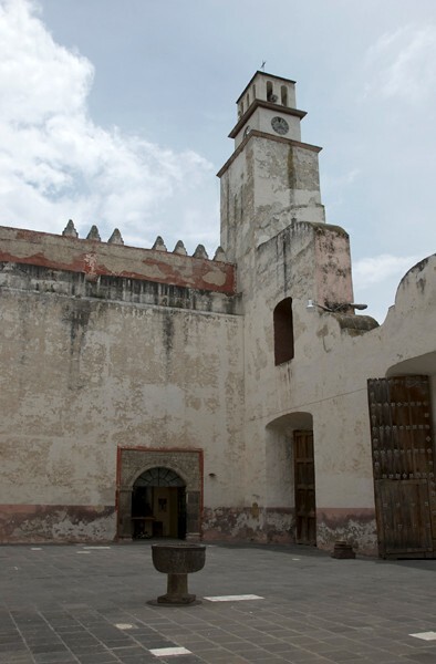 La Magdalena, font, S tower & baptistery portal - Quecholac, Puebla