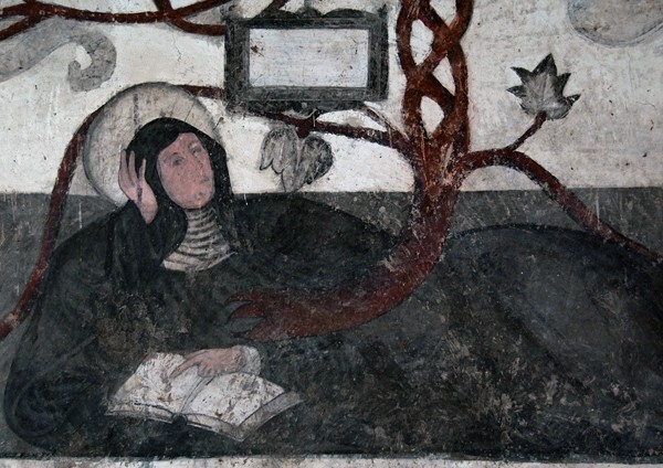 N wall, Augustinian lineage, detail - San Miguel Arcángel, cloister with murals