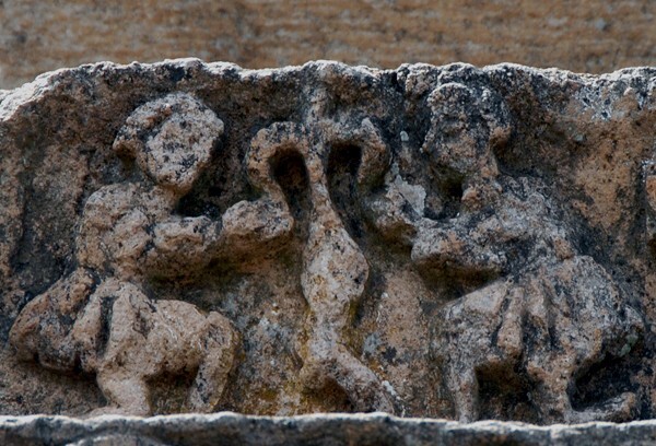 Tarecuato, Santa María de Jesús, atrial cross base, closeup - Michoacán