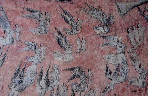 Porteria, N wall mural, Last Judgement, detail - Santa María Magdalena, church & portería