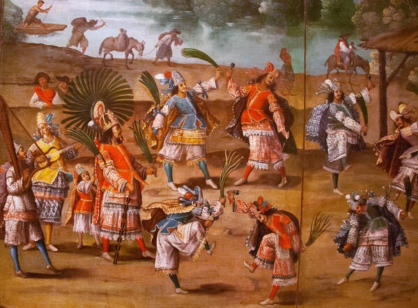 detail, Indian Wedding - Folding Screen (Biombo) with Indian Wedding and Flying Pole