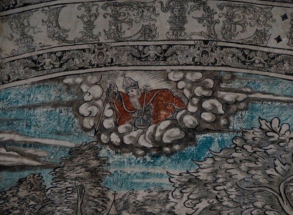 N wall mural, Augustinian Eremitic Life, detail - San Nicolás de Tolentino, sala de profundis mural