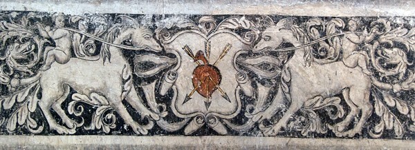 Cloister stairwell, dado mural - San Nicolás de Tolentino, cloister & stairwell murals