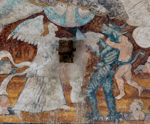 E wall mural detail - San Nicolás de Tolentino, capilla abierta & murals