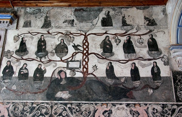 N wall, Augustinian lineage - San Miguel Arcángel, cloister with murals