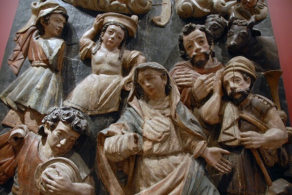 Nativity, detail: Mary, Joseph & shepherd - Museo Regional