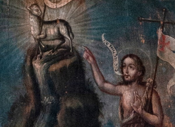 Nave St. Francis retablo, tabernacle detail, Christ Triumphant - Mission San José