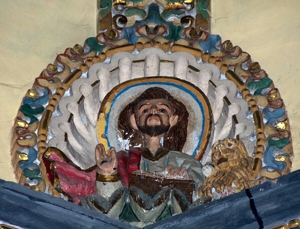 Santa Inés, cupola drum relief, St. Mark Evangelist - Santa Inés, Tlaxcala