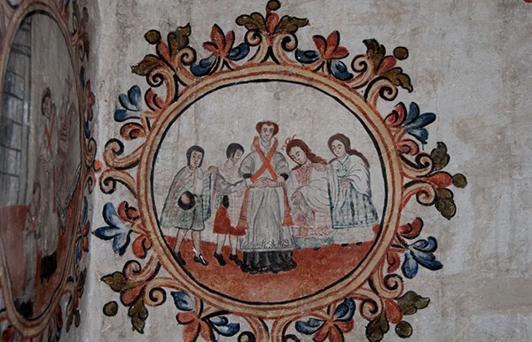 San Miguel Arcángel, baptistery mural - Xometla, México