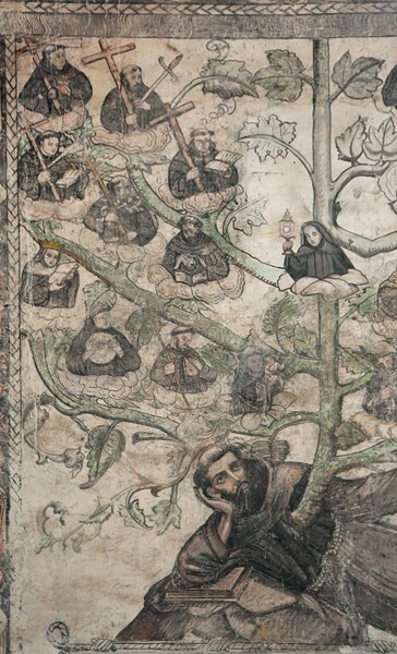 Portería mural, genealogical tree of St. Francis, detail - San Miguel Arcángel