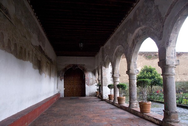 Portería, arches & mural fragments - San Luis Obispo, façade, portería, cloister, porciúncula door
