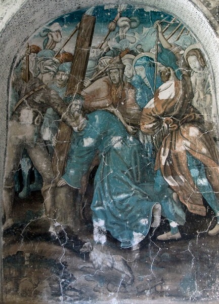 Lower cloister walk, NW testera mural, Via Crucis - San Andrés, cloister with murals