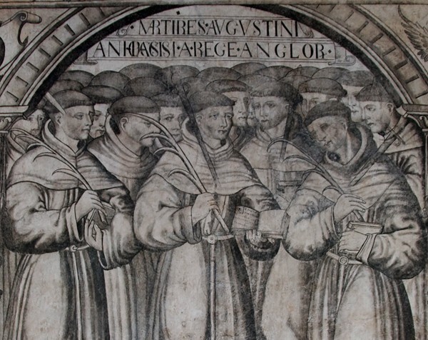 Upper cloister walk, mural detail - San Juan Evangelista, convento