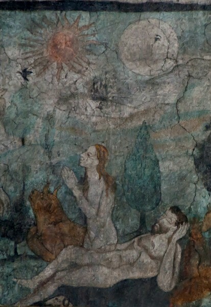 Santa María, presbytery mural, God's Creation of Eve from Adam, detail - Santa María, presbytery & choir loft murals
