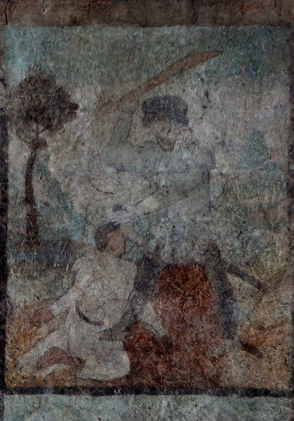 Santa María, N wall, Chastisement, Spaniard clubbing Indian - Santa María, North nave wall murals