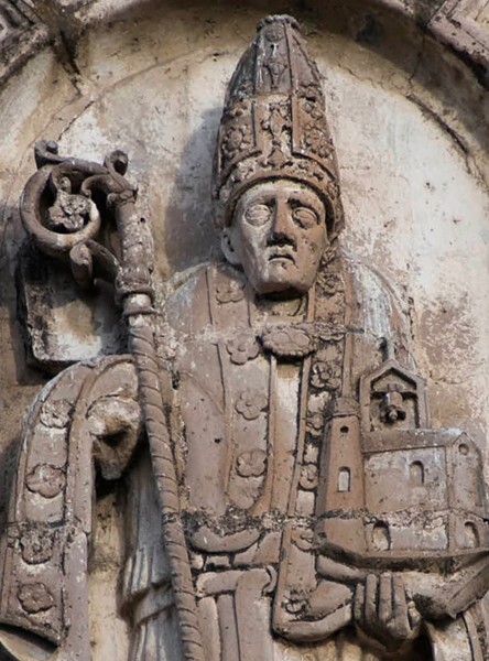 Façade, top tier, St. Augustine, detail - San Pablo, façade, portería & convento