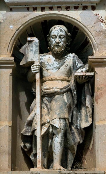 Santa Catarina, façade, lower tier sculpture (left), John the Baptist - Ixtepeji, Oaxaca