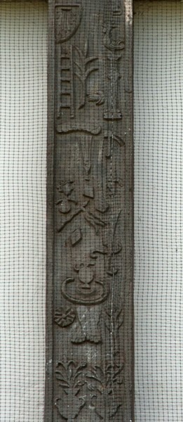 Santa Inés, façade, top tier cross, shaft - Santa Inés, Tlaxcala