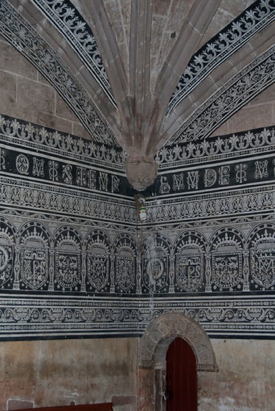 Sotocoro, frieze murals & bell-tower portal - San Juan Bautista, nave, cloister & sala de profundis