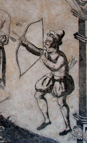 Upper cloister walk, mural detail, St. Sebastian - San Juan Bautista