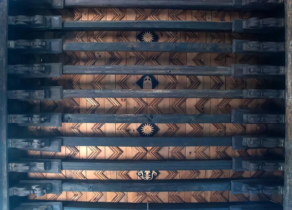 La Asunción de María, nave alfarje ceiling (reconstructed) - Acaxochitlán, Hidalgo