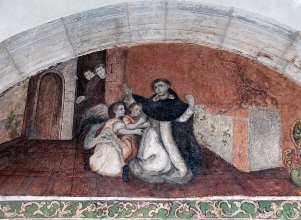 Upper cloister walk, lunette mural, Scene from the Life of St. Dominic - Cloister