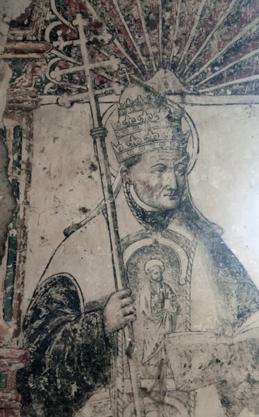 Cloister walk pillar mural, St. Augustine - San Juan Bautista, nave, cloister & sala de profundis