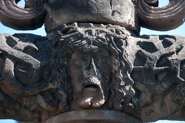 Tlalpan, D.F., San Pedro Apóstol, atrial cross, face of Christ - Districto Federal (D.F.) - Ciudad de México