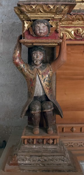 Santo Domingo, sotocoro Santo Domingo altar, pillar atlante base - Yanhuitlán, Oaxaca